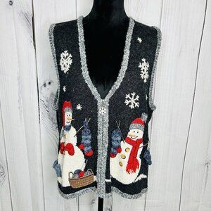 Mandal Bay Christmas Holiday Snowman 3D Sweater Vest Women’s XL Vintage